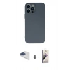 MARSİLYAN™- iPhone 13 Pro Max Kılıf Ahenk Serisi - Siyah Bilvis 3D Mat Cam Ekran Koruyucu + Lacivert Pers Alüminyum Kamera Lens