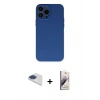 MARSİLYAN™- iPhone 13 Pro Max Kılıf Ahenk Serisi - Siyah Bilvis 3D Mat Cam Ekran Koruyucu + Lacivert Pers Alüminyum Kamera Lens