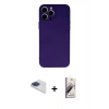 MARSİLYAN™- iPhone 13 Pro Max Kılıf Ahenk Serisi - Siyah Bilvis 3D Mat Cam Ekran Koruyucu + Lacivert Pers Alüminyum Kamera Lens