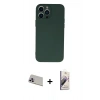 MARSİLYAN™- iPhone 13 Pro Max Kılıf Ahenk Serisi - Siyah Bilvis 3D Mat Cam Ekran Koruyucu + Rainbow Kamera Lens Koruma Cam - MR