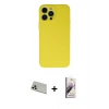MARSİLYAN™- iPhone 13 Pro Max Kılıf Ahenk Serisi - Siyah Bilvis 3D Mat Cam Ekran Koruyucu + Rainbow Kamera Lens Koruma Cam - REGD