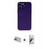 MARSİLYAN™- iPhone 13 Pro Max Kılıf Ahenk Serisi - Siyah Bilvis 3D Mat Cam Ekran Koruyucu + Rainbow Kamera Lens Koruma Cam - REGD