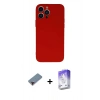 MARSİLYAN™- iPhone 13 Pro Max Kılıf Ahenk Serisi - Siyah Bilvis 5in1 3D Magic Cam Ekran Koruyucu + Kırmızı Metal Kamera Lens Koruma Cam