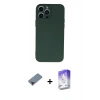 MARSİLYAN™- iPhone 13 Pro Max Kılıf Ahenk Serisi - Siyah Bilvis 5in1 3D Magic Cam Ekran Koruyucu + Kırmızı Metal Kamera Lens Koruma Cam