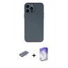 MARSİLYAN™- iPhone 13 Pro Max Kılıf Ahenk Serisi - Siyah Bilvis 5in1 3D Magic Cam Ekran Koruyucu + Mavi Renkli Kamera Lens Koruma Cam