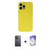 MARSİLYAN™- iPhone 13 Pro Max Kılıf Ahenk Serisi - Siyah Bilvis 5in1 3D Magic Cam Ekran Koruyucu + Neon Fosforlu Kamera Lens - YL