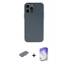 MARSİLYAN™- iPhone 13 Pro Max Kılıf Ahenk Serisi - Siyah Bilvis 5in1 3D Magic Cam Ekran Koruyucu + Turuncu Renkli Kamera Lens Koruma Cam