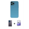 MARSİLYAN™- iPhone 13 Pro Max Kılıf Ahenk Serisi - Siyah Bilvis 5in1 5D Magic Hayalet Cam Ekran Koruyucu + Mavi Neon Fosforlu Kamera Lens