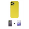 MARSİLYAN™- iPhone 13 Pro Max Kılıf Ahenk Serisi - Siyah Bilvis 5in1 5D Magic Hayalet Cam Ekran Koruyucu + Neon Fosforlu Kamera Lens - YL