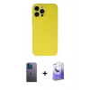 MARSİLYAN™- iPhone 13 Pro Max Kılıf Ahenk Serisi - Siyah Bilvis 5in1 5D Magic Hayalet Cam Ekran Koruyucu + Mavi Neon Fosforlu Kamera Lens