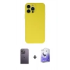 MARSİLYAN™- iPhone 13 Pro Max Kılıf Ahenk Serisi - Siyah Bilvis 5in1 5D Magic Hayalet Cam Ekran Koruyucu + Neon Fosforlu Kamera Lens - BZ