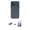 MARSİLYAN™- iPhone 13 Pro Max Kılıf Ahenk Serisi - Siyah Bilvis 5in1 5D Magic Hayalet Cam Ekran Koruyucu + Renkli Kamera Lens Koruma Cam - PE