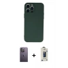 MARSİLYAN™- iPhone 13 Pro Max Kılıf Ahenk Serisi - Siyah Bilvis Hayalet Cam Ekran Koruyucu + Neon Fosforlu Kamera Lens - BZ