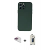 MARSİLYAN™- iPhone 13 Pro Max Kılıf Ahenk Serisi - Siyah Bilvis Hayalet Cam Ekran Koruyucu + Pers Alüminyum Kamera Lens - GI