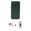 MARSİLYAN™- iPhone 13 Pro Max Kılıf Ahenk Serisi - Siyah Bilvis Hayalet Cam Ekran Koruyucu + Pers Alüminyum Kamera Lens - KI
