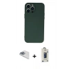 MARSİLYAN™- iPhone 13 Pro Max Kılıf Ahenk Serisi - Siyah Bilvis Hayalet Cam Ekran Koruyucu + Pers Alüminyum Kamera Lens - SABE