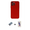 MARSİLYAN™- iPhone 13 Pro Max Kılıf Ahenk Serisi - Siyah Joko 5D Cam + Kırmızı Metal Kamera Lens Koruma Cam