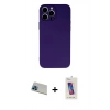 MARSİLYAN™- iPhone 13 Pro Max Kılıf Ahenk Serisi - Siyah Joko 5D Cam + Mavi Rainbow Kamera Lens Koruma Cam