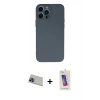 MARSİLYAN™- iPhone 13 Pro Max Kılıf Ahenk Serisi - Siyah Joko 5D Cam + Mavi Rainbow Kamera Lens Koruma Cam