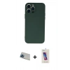MARSİLYAN™- iPhone 13 Pro Max Kılıf Ahenk Serisi - Siyah Joko 5D Cam + Mavi Rainbow Kamera Lens Koruma Cam
