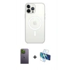 MARSİLYAN™- iPhone 13 Pro Max Kılıf Ahenk Yansıma Prime - Siyah 3D Antistatik Cam Ekran Koruyucu + Neon Fosforlu Kamera Lens - YL