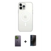 MARSİLYAN™- iPhone 13 Pro Max Kılıf Ahenk Yansıma Prime - Siyah 3D Antistatik Hayalet Cam Ekran Koruyucu + Neon Fosforlu Kamera Lens - YL
