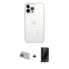 MARSİLYAN™- iPhone 13 Pro Max Kılıf Ahenk Yansıma Prime - Siyah 3D Antistatik Hayalet Cam Ekran Koruyucu + Rainbow Kamera Lens Koruma Cam - MR