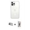 MARSİLYAN™- iPhone 13 Pro Max Kılıf Ahenk Yansıma Prime - Siyah Bilvis 3D Cam Ekran Koruyucu + Mavi Rainbow Kamera Lens Koruma Cam