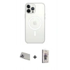 MARSİLYAN™- iPhone 13 Pro Max Kılıf Ahenk Yansıma Prime - Siyah Bilvis 3D Cam Ekran Koruyucu + Rainbow Kamera Lens Koruma Cam - MR