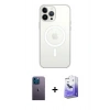 MARSİLYAN™- iPhone 13 Pro Max Kılıf Ahenk Yansıma Prime - Siyah Bilvis 5in1 5D Magic Hayalet Cam Ekran Koruyucu + Neon Fosforlu Kamera Lens - MI