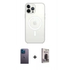 MARSİLYAN™- iPhone 13 Pro Max Kılıf Ahenk Yansıma Prime - Siyah Bilvis Hayalet Cam Ekran Koruyucu + Mavi Neon Fosforlu Kamera Lens