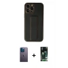 MARSİLYAN™- iPhone 13 Pro Max Kılıf Akış Doku - Şeffaf 360 Full Body Arka Koruyucu + Mavi Neon Fosforlu Kamera Lens