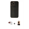 MARSİLYAN™- iPhone 13 Pro Max Kılıf Akış Doku - Şeffaf Maxco Cam Ekran Koruyucu + Kırmızı Pers Alüminyum Kamera Lens