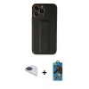 MARSİLYAN™- iPhone 13 Pro Max Kılıf Akış Doku - Siyah 18D Cam Ekran Koruyucu + Pers Alüminyum Kamera Lens - LT
