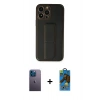 MARSİLYAN™- iPhone 13 Pro Max Kılıf Akış Doku - Siyah 18D Cam Ekran Koruyucu + Neon Fosforlu Kamera Lens - MI