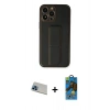 MARSİLYAN™- iPhone 13 Pro Max Kılıf Akış Doku - Siyah 18D Cam Ekran Koruyucu + Mavi Rainbow Kamera Lens Koruma Cam