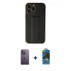 MARSİLYAN™- iPhone 13 Pro Max Kılıf Akış Doku - Siyah 18D Cam Ekran Koruyucu + Neon Fosforlu Kamera Lens - BZ