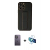 MARSİLYAN™- iPhone 13 Pro Max Kılıf Akış Doku - Siyah 3D Antistatik Cam Ekran Koruyucu + Neon Fosforlu Kamera Lens - BZ