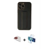 MARSİLYAN™- iPhone 13 Pro Max Kılıf Akış Doku - Siyah 3D Antistatik Cam Ekran Koruyucu + Pers Alüminyum Kamera Lens - KI