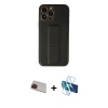 MARSİLYAN™- iPhone 13 Pro Max Kılıf Akış Doku - Siyah 3D Antistatik Cam Ekran Koruyucu + Rainbow Kamera Lens Koruma Cam - KI