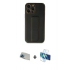 MARSİLYAN™- iPhone 13 Pro Max Kılıf Akış Doku - Siyah 3D Antistatik Cam Ekran Koruyucu + Rainbow Kamera Lens Koruma Cam - MI