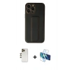 MARSİLYAN™- iPhone 13 Pro Max Kılıf Akış Doku - Siyah 3D Antistatik Cam Ekran Koruyucu + Shine Kamera Lens - GD