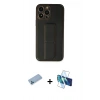 MARSİLYAN™- iPhone 13 Pro Max Kılıf Akış Doku - Siyah 3D Antistatik Cam Ekran Koruyucu + Shine Kamera Lens Koruma Cam - MI