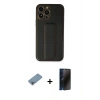 MARSİLYAN™- iPhone 13 Pro Max Kılıf Akış Doku - Siyah 3D Antistatik Hayalet Cam Ekran Koruyucu + Shine Kamera Lens Koruma Cam - GI