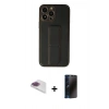 MARSİLYAN™- iPhone 13 Pro Max Kılıf Akış Doku - Siyah 3D Antistatik Hayalet Cam Ekran Koruyucu + Pers Alüminyum Kamera Lens - GI