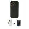 MARSİLYAN™- iPhone 13 Pro Max Kılıf Akış Doku - Siyah 3D Antistatik Hayalet Cam Ekran Koruyucu + Shine Kamera Lens - GD