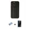 MARSİLYAN™- iPhone 13 Pro Max Kılıf Akış Doku - Siyah 3D Antistatik Hayalet Cam Ekran Koruyucu + Shine Kamera Lens Koruma Cam - MI