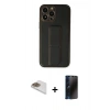 MARSİLYAN™- iPhone 13 Pro Max Kılıf Akış Doku - Siyah 3D Antistatik Hayalet Cam Ekran Koruyucu + Pers Alüminyum Kamera Lens - GD