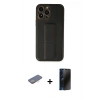 MARSİLYAN™- iPhone 13 Pro Max Kılıf Akış Doku - Siyah 3D Antistatik Hayalet Cam Ekran Koruyucu + Renkli Kamera Lens Koruma Cam - SI
