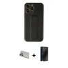 MARSİLYAN™- iPhone 13 Pro Max Kılıf Akış Doku - Siyah 3D Antistatik Hayalet Cam Ekran Koruyucu + Rainbow Kamera Lens Koruma Cam - REGD